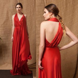 2019 rode halter een lijn prom jurken backless plooien satijn plus size avondjurken speciale gelegenheid jurk formele slijtage Abendkleider