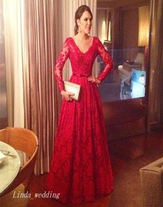 2019 Red Red Long Sheeves avondjurk Elegant Lace Prom jurk formele evenementenjurk plus size robe de soire vestido de festa longo3664857