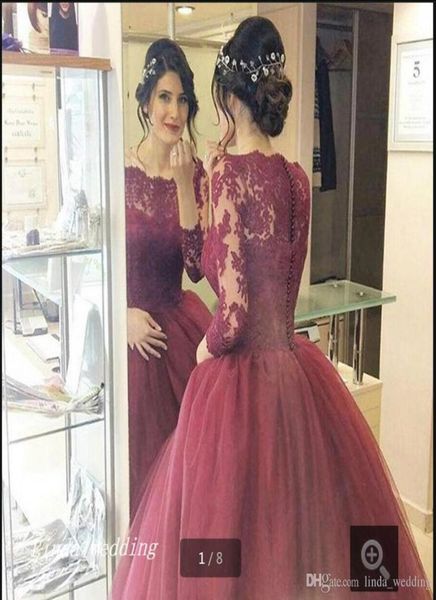 2019 Robe de mariée bordeaux romantique Puffy Ball Robe en dentelle Lace Lace Dream Princess Bridal Party Robes plus Vestido de NOIV3932658