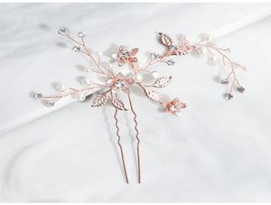 2019 Rose Gold Handmade Wedding Hair Clips Bridal Hair Pins Head Sieraden Accessoires voor vrouwelijke hoofddeksels JCF0602208012