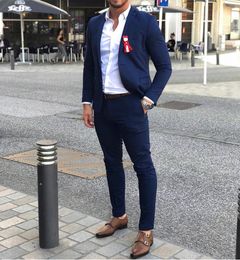 2019 Royal Blue Men Suits Slim Fit 2 Stuk Blazer Tailor Made Notched Revers Bruidegom Prom Party Tuxedo (Jacket + Pants + Tie)