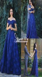 2019 Royal Blue Off Shoulder Evening Jurken Lace Aline Prom Dresses Back Zipper Sweep Train Formeel met applique nieuwe aankomst par1499600