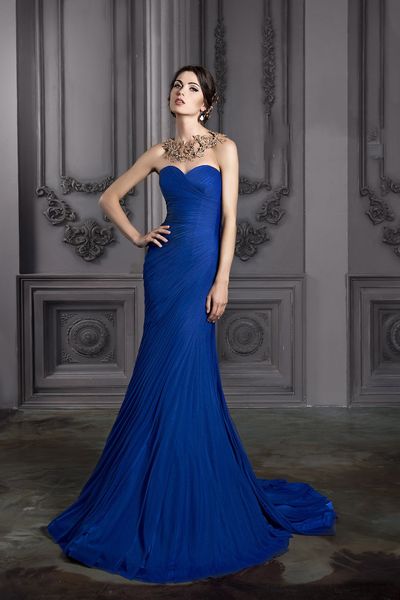 2019 robes de bal bleu royal chérie sirène robes de soirée pas cher robes de soirée balayage train robe formelle simple