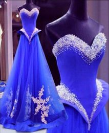 2019 Royal Blue Quinceanera kleedt een lijn sprankelende Rhinestone Crystals Sweetheart Laceup Princess Formal Dresses Sweet 16 Prom Go8799998