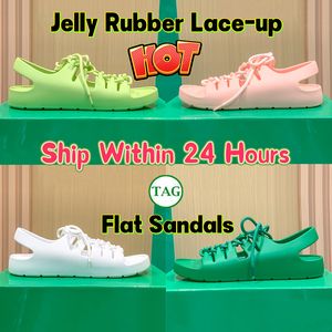 Designer Sandalen Women Jelly Rubber Lace-Up platte sandaal luxe zeegras flamingo gras zwart witte slipper mode zomers strand dames casual venetas glijbaan slipper