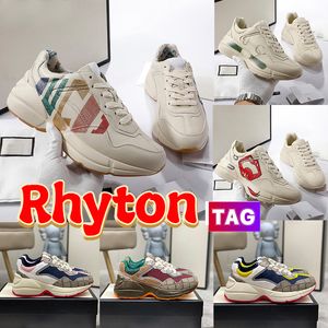 Italië Rhyton Casual Schoenen Ontwerper Platform oude papa Rhytons Heren Dames sneakers dikke bodem Luxe Vintage Logo Chunky Sneaker Leer Runner Trainers