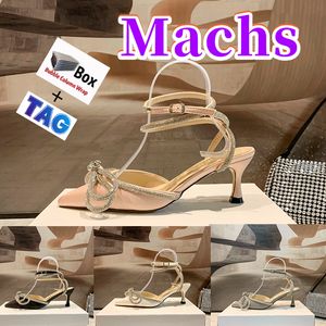 Femmes Sandales Machs 60 Soie Satin Talon Haut Double Arc Cristal Pompes Sandale De Luxe Femmes Chaussures Habillées Fête De Mariage Talons Aiguilles Doux Tempérament Bowtie Slide