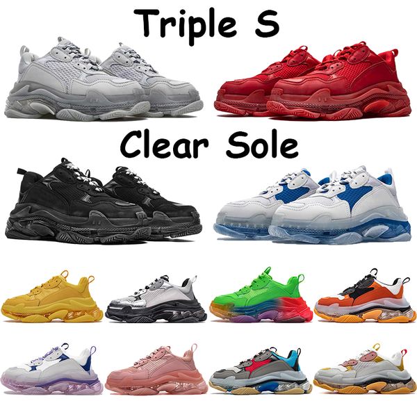 Triple s vintage semelle transparente chaussures de plate-forme hommes baskets néon vert jaune gris rouge gym bleu noir arc-en-ciel bordeaux hommes femmes formateurs