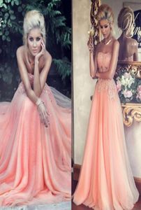 2019 S Peach Prom -jurken kralen kant -appliques polyester uitstel aline vloertellengte chiffon avondjurk formele kleding par6937403