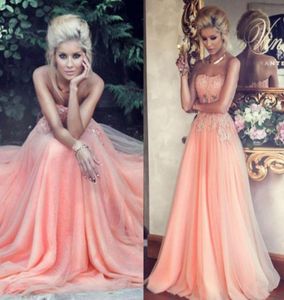 2019 S Peach Prom -jurken kralen kant -appliques polyester uitstel aline vloertellengte chiffon avondjurk formele kleding par1294089