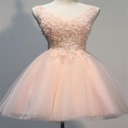 2019 Scoop New Designer Short mini V forma back tul Homecoming Dress Popular dama de honor vestido de noche vestido de fiesta rosa Prom gown285s