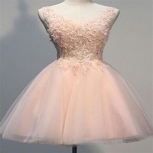 2019 Scoop New Designer Court mini V forme dos tulle Robe de bal Robe de soirée de demoiselle d'honneur populaire robe de soirée rose Prom gown285s