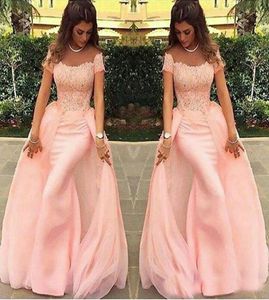 2019 Vendre des robes de bal longs rose blush en dentelle et en mousseline de soie