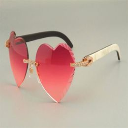 Gafas de sol talladas en forma de corazón de 2019 Serie de diamantes de alta gama de gafas de sol con brazo de cuerno mixto natural 8300686-A size284g