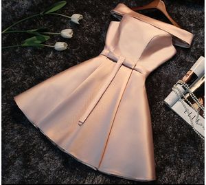 2019 Sexy Bateau Satin Bow Lace Up Mini Robe de bal Robes de bal Robes Homecoming Cocktail Special Occasion Robe Vestido Fiesta BH25