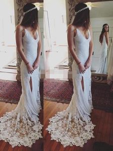 2019 Sexy Boho Mermaid Dresses Lace Sweing Train Side Sprak Spaghetti Straps con vestidos de novia de playa hechos a medida