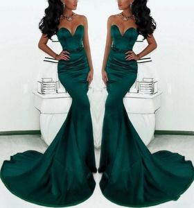 2019 Sexy prachtige lieverd Long Emerald Green Mermaid avondjurken Satin Fishtail Speciale gelegenheid Prom jurken voor vrouwen Chea4609897