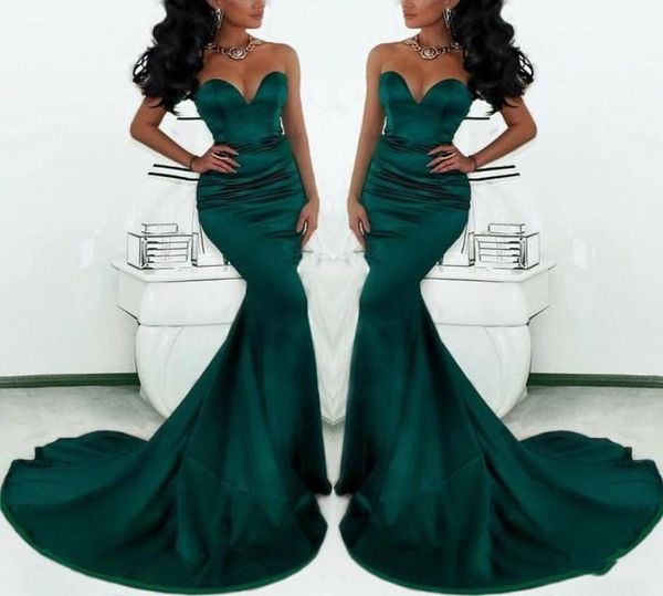 2019 Sexy Magnifique chérie longue émeraude verte sirène robes de soirée en satin