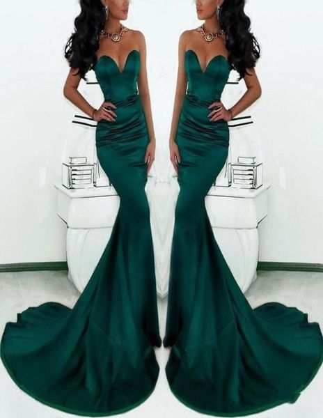 2019 Sexy Magnifique chérie longue émeraude verte sirène robes de soirée en satin queue de poisson et une occasion de bal robes de bal pour les femmes Chea9373089