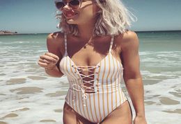 2019 Bandage à coupe haute sexy pour femmes Stripe Swim Wear Suise Bathing Femme Beach Monokini Bodys Bodys One Piece Swimsuit Lady3024147