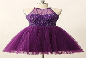 2019 Sexy Jewel Sheer Neck Aline Homecoming -jurken Korte Tule Keyhole Rhinestones School Graduation jurken voor feest goedkope pro1199860