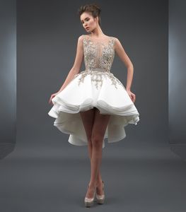 Robe de mariée en dentelle sexy col transparent à plusieurs niveaux en organza argent appliqué au-dessus du genou longueur robes de mariée robes de mariée vestido de novia