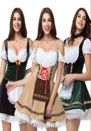 2019 Sexy Oktoberfest Beer Girl Girl Costume Wench Wench Allemagne Bavarian Slanch à manches courtes Dirndl pour les femmes adultes Cosplay3222217