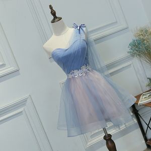 2019 Sexy Une Épaule Appliques Bleu Ciel Mini Robe De Bal Robes De Bal Homecoming Cocktail Party Occasion Spéciale Robe Robe Fiesta BH24