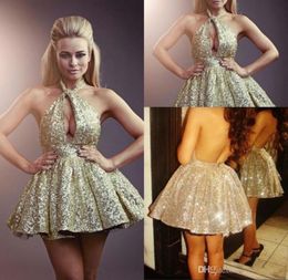 2019 sexy pailletten Homecoming -jurken Halter Princess Ball Jurk Backless Sequins Short Prom Dresses Cocktail Party -jurken7233692