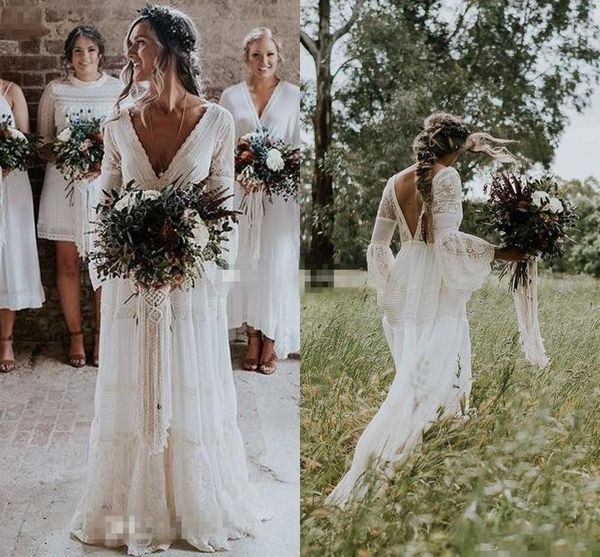 2019 Sexy blanc / ivoire bohème une ligne robes de mariée de jardin