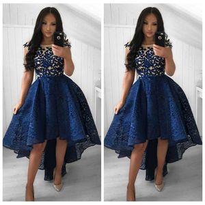 2019 pure haute basse une ligne dentelle robes de bal bijou cou manches courtes dentelle appliques filles robe de graduation haut bas robes de robe spéciale