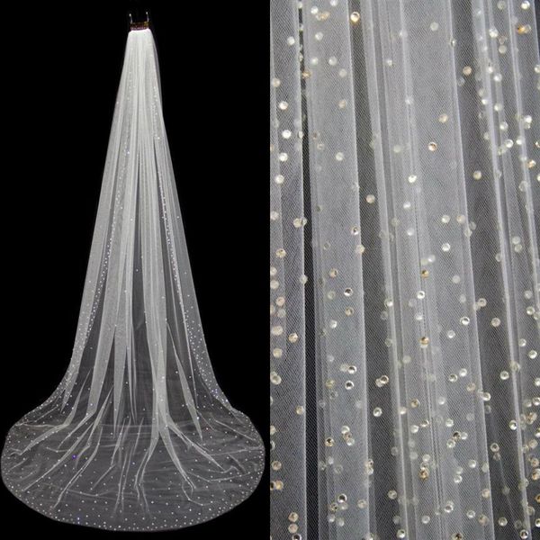 2019 Brillant Magnifique Perles Diamants Une Couche Chapelle Train Avec Peigne Cristal Voiles De Mariée Accessoires De Mariage276J