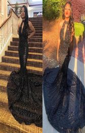 2019 Shinny lovertjes Mermaid Prom avondjurken Sexy Black Girl Zie door formele feestjurken Backless Pageant Dress Custom Made5598459