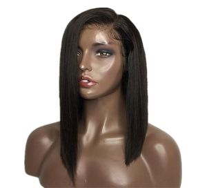 2019 partie latérale dentelle avant perruques de cheveux humains brésilien Remy cheveux droite courte Bob perruque avec des cheveux de bébé pré plumés pour les femmes noires9699703