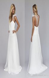 2019 Robes de mariée de plage simples couches transparentes sur mesure baissée backless longs Aline Bohemian Bridal Robes Custom Size3308642