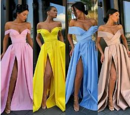 2019 Robe De Bal Longue Simple Avec Poche Hors Épaule Une Ligne Fente Latérale Élégante Rose Femmes Robe De Soirée Occasion Spéciale Dress2940485