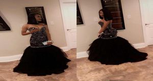 2019 Sparkly Crystal perle sirène robes de bal chérie tulle noir en or de soirée robes de fête africain fille noire 6440673
