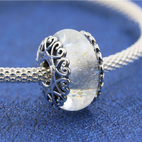 Perle de verre de Murano en argent sterling 925, couleur magique vintage, glaçure blanche, pour bijoux Pandora européens, bracelets à breloques