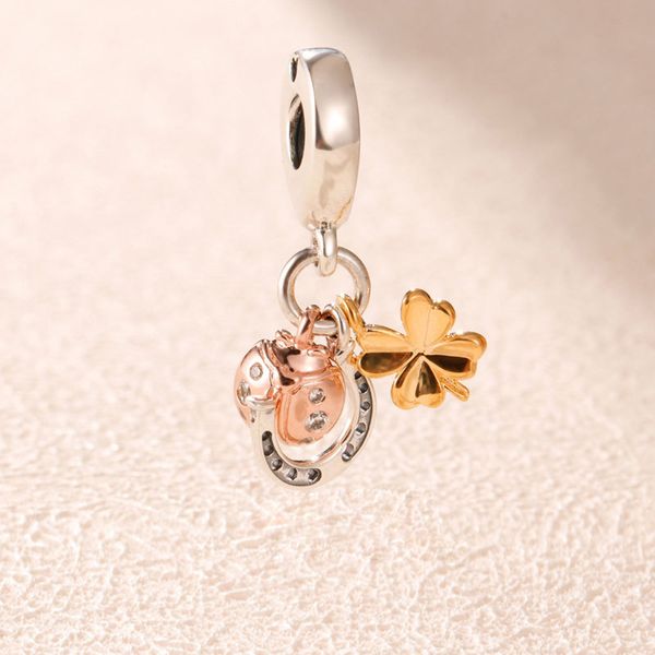 925 Sterling Silver Rose Shine Horseshoe Clover Coccinelle Charme Perle Pour Européen Pandora Bijoux Charme Bracelets