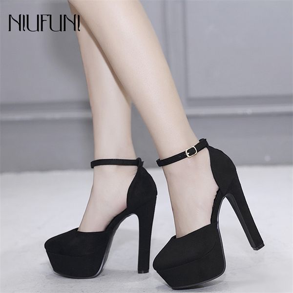 2019 Spring Automne Suede Chaussures femmes Fashion High Heels 14 cm Talons de pointe STRAPE BLACK BEIGE Plate-plate-forme Pumps Party Chaussures CJ191217