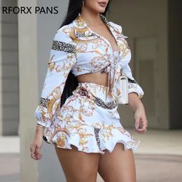 2019 printemps élégant imprimé chemise et Mini jupe Sexy ensemble femmes ensemble 240301