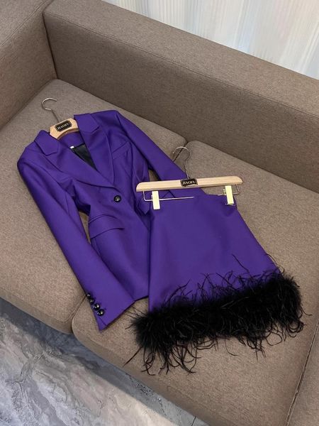 2023 violet couleur unie deux pièces ensembles de pantalons à manches longues à revers cranté blazers à un bouton haut taille haute pantalons courts costumes ensemble O3W202603