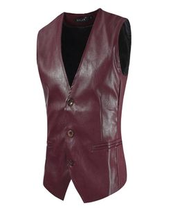 Spring Men Men Fashion Cuir Slim Vests pour les blazers Men Suit Casual Leather Suit Vest8516611