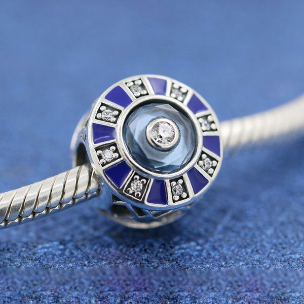 Perle de charme en mosaïque bleue en argent sterling 925 convient aux bracelets à breloques de bijoux Pandora européens