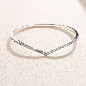 Bracelet jonc scintillant en argent sterling 925 avec CZ transparent, convient aux bracelets Pandora européens, breloques et perles