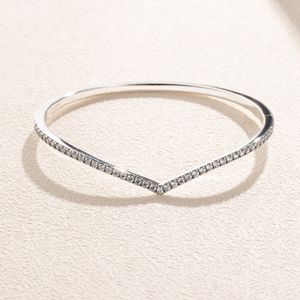 925 Sterling Silver Shimmering Wish Bangle -armband met heldere CZ -aanvallen voor Europese Pandora -armbanden Charmes en kralen