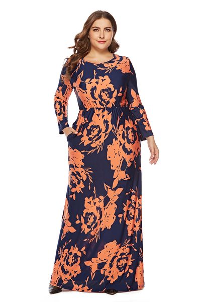 2019 printemps Nouvelle taille européenne et américaine Grande taille Fat MM MM Robe imprimée à manches longues à manches longues XL Vêtements pour femmes