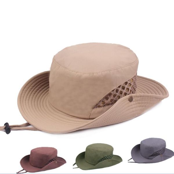 2019 printemps nouveaux hommes seau chapeau large bord militaires chapeaux mentonnière casquette de pêche Camping chasse casquettes Protection solaire