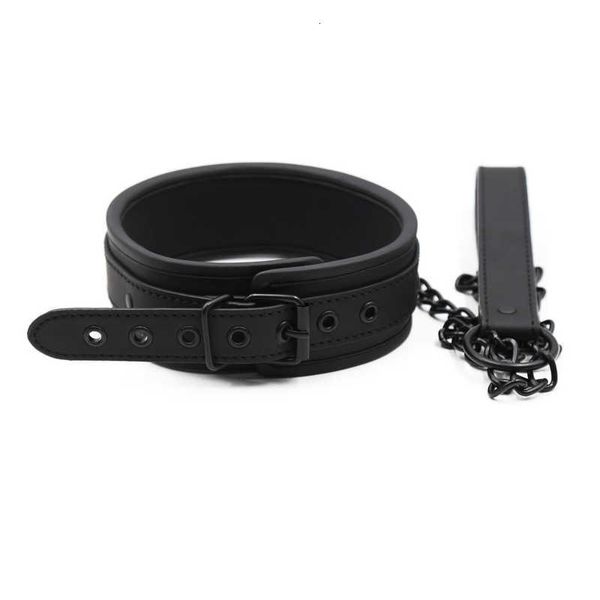 2019 primavera nuevo ribete de esponja con estomas todo negro Pin hebilla cuello conjunto cadena de tracción Sexy Collar Bdsm Bondage