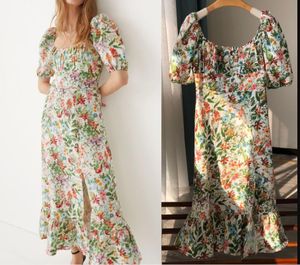 2023 Verano Multicolor Estampado floral Paneles Camisa de vestir Manga corta Cuello cuadrado Midi Vestidos H3A27RJFF